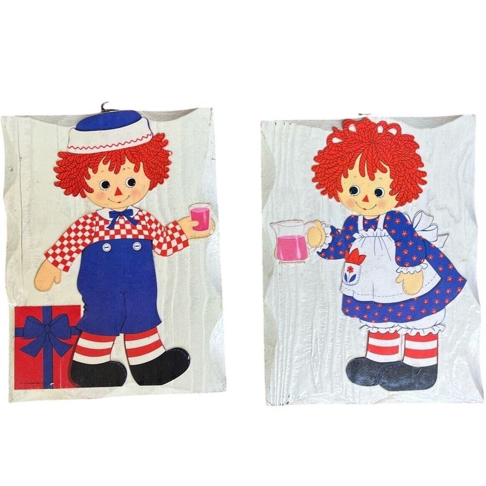 Raggedy Ann & Andy Wall Decor 1974 Vintage Kids Room Art Set